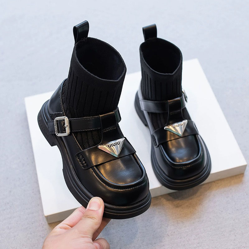 VTVK女童弹力袜子靴2026秋冬新款女宝宝英伦风软底加绒保暖短靴