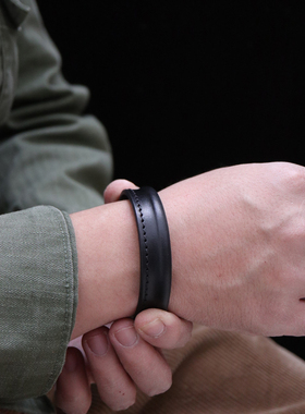 Leather Bracelet手工设计真皮情侣百搭简约黑色牛皮皮手环手镯