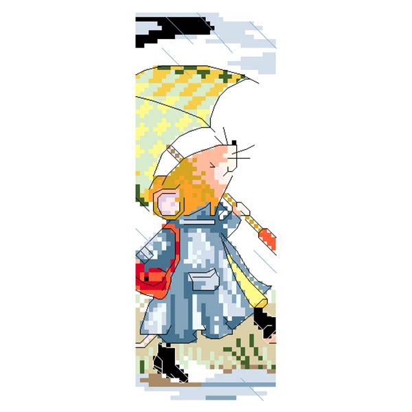 十字绣书签双面绣手工作业礼物雨中散步的老鼠