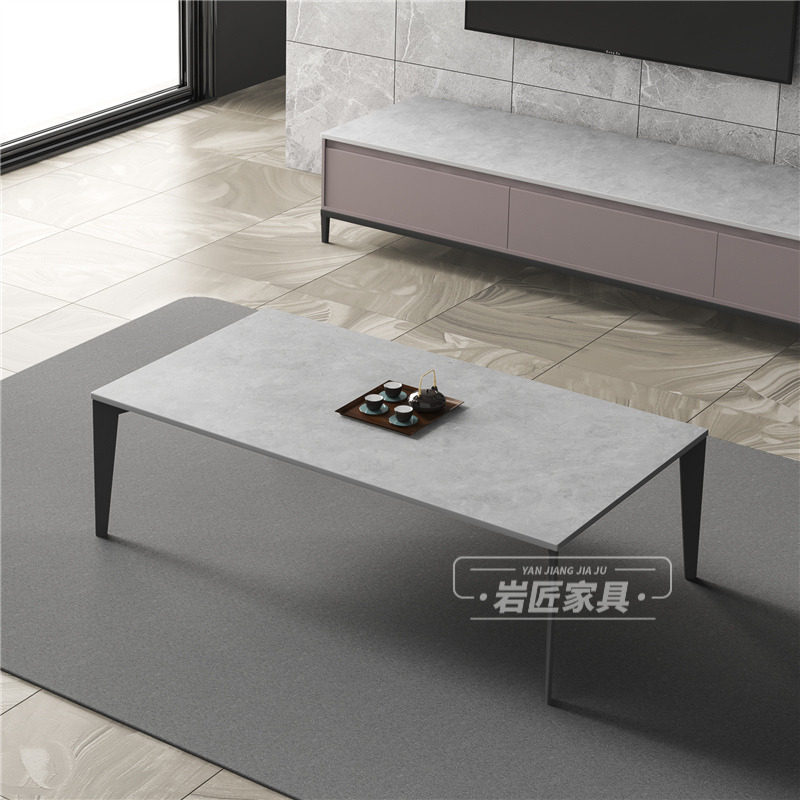 意式极简岩板茶几现代简约小户型客厅泡茶桌设计师高级感灰色桌子