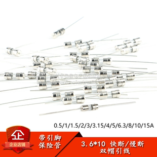 3.6*10mm带引脚保险丝/管0.5/1/2/3/5/10/15A250V慢/快断双帽引线