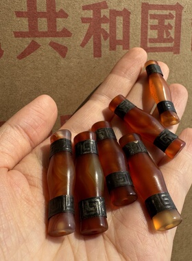 老库存几十年天然红玛瑙包银管珠配饰diy佩珠