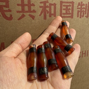 老库存几十年天然红玛瑙包银管珠配饰diy佩珠