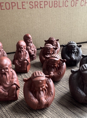 库存几十年宜兴紫砂财神爷寿星茶宠镇纸半手工茶具茶桌摆件