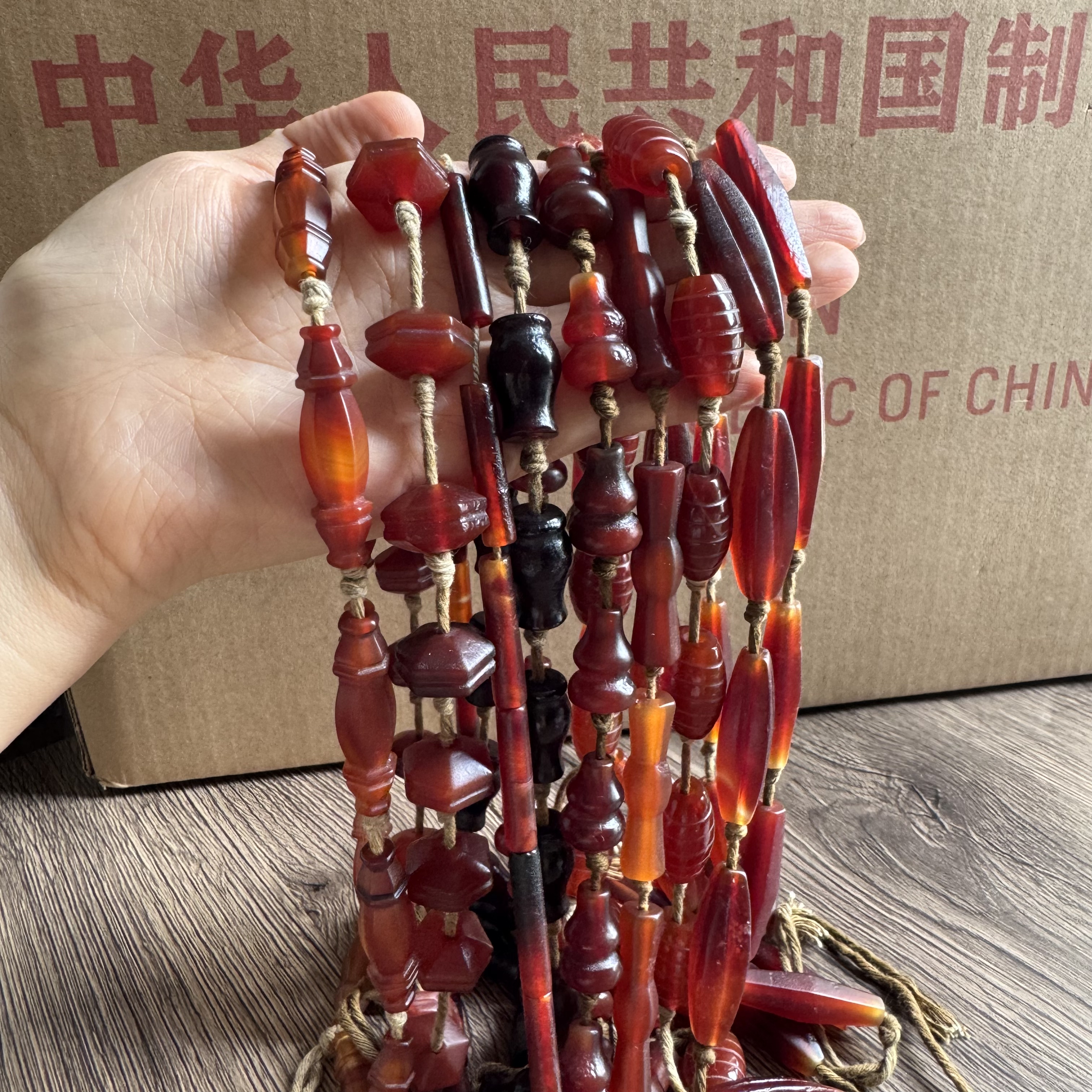 老库存近一二十年天然玛瑙多宝佛珠珠串diy长管珠葫芦仿清代工艺
