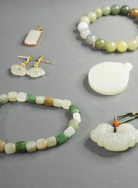 带证书天然和田玉手串吊坠耳钉挂绳一物一拍总M5