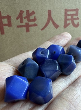 老物件藏传老蓝玛瑙八棱珠配珠diy散珠配珠