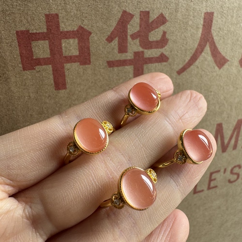 库存椭圆蛋面南红戒指s925银镀金活口可调节女款中式时尚饰品百搭