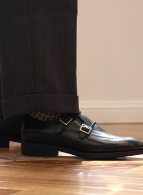 雅生AXEN手工固特异意大利Masoni黑色Box Calf双孟克Double Monk