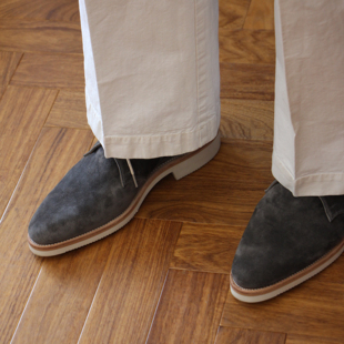 雅生AXEN手工固特异意大利Bonaudo灰色胎牛绒休闲德比皮鞋发泡底