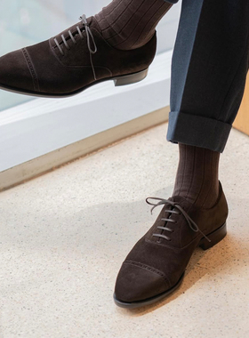 雅生AXEN手工固特异英国CFS厂Repello深棕色翻毛皮布洛克牛津鞋