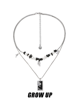 GROWUP原创黑色叠戴项链女2024春季新款巴洛克珍珠小众高级锁骨链