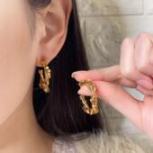 GROW 金属风夸张耳饰银针 爆款 UP美式 复古C圈缠绕编织耳环2025新款