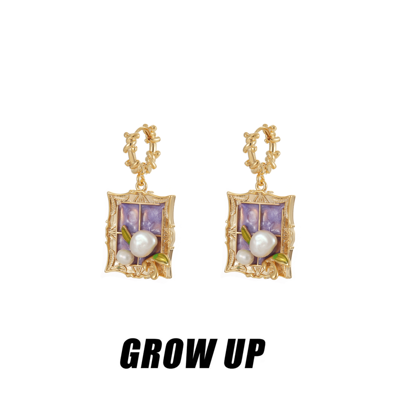 莫奈油画系列紫色复古耳环