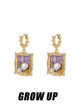 GROWUP紫色轻奢复古女小众高级感2024新款夸张气质莫奈花园耳环女
