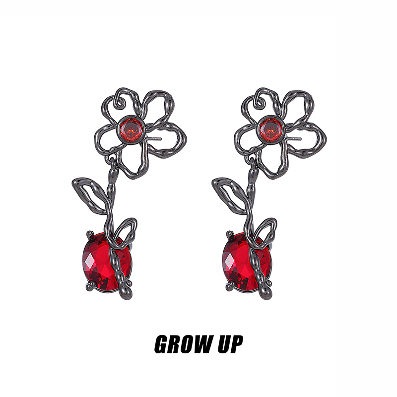 暗黑禁忌玫瑰线条镂空耳环