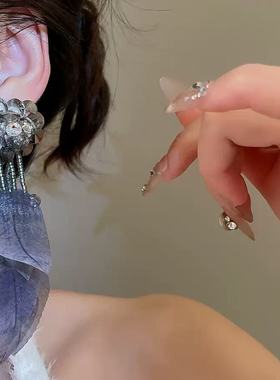 GROWUP暗紫色树叶复古港风耳环女气质高级感耳饰耳钉秋冬S925银针