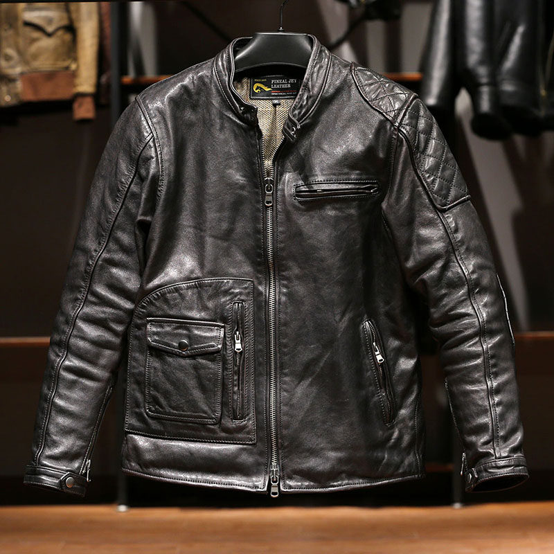 日单毒液茶芯马皮皮夹克男式经典修身款立领真皮皮衣哈雷机车外套