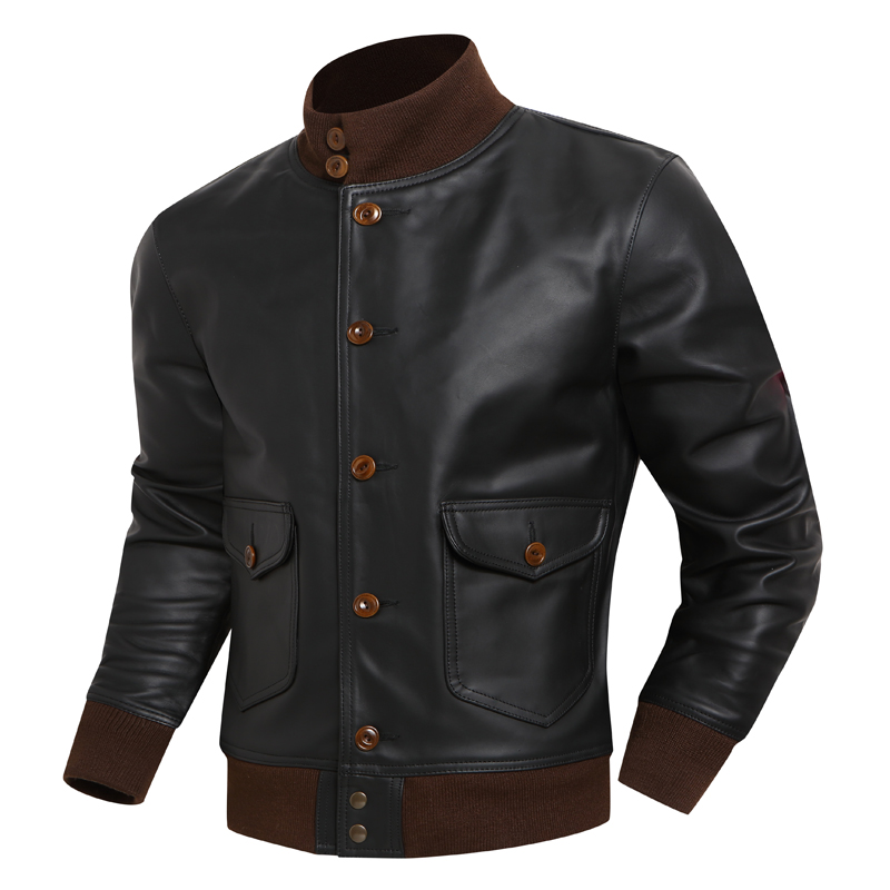 美式复古A1防风立领皮夹克