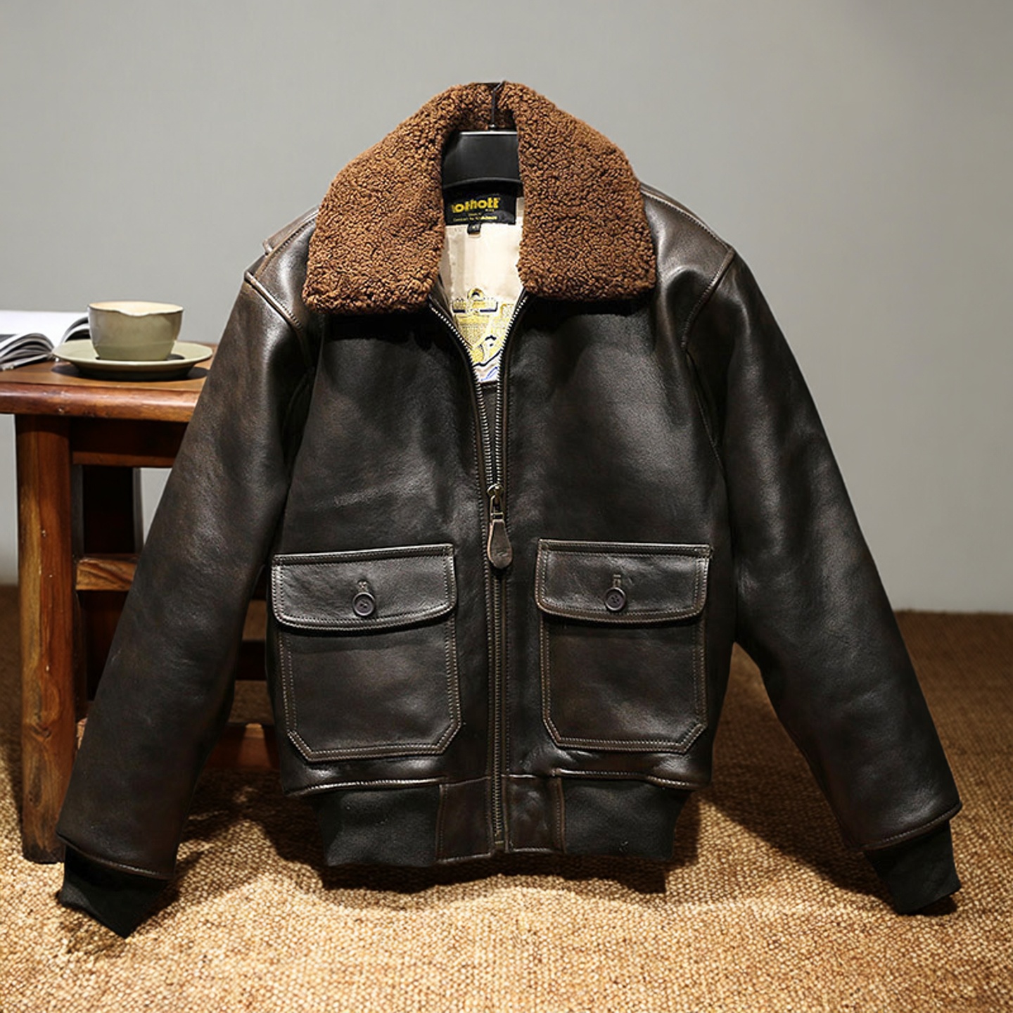 加肥加大号码美式G1飞行服大码真皮皮衣男式绵羊皮皮夹克毛领外套