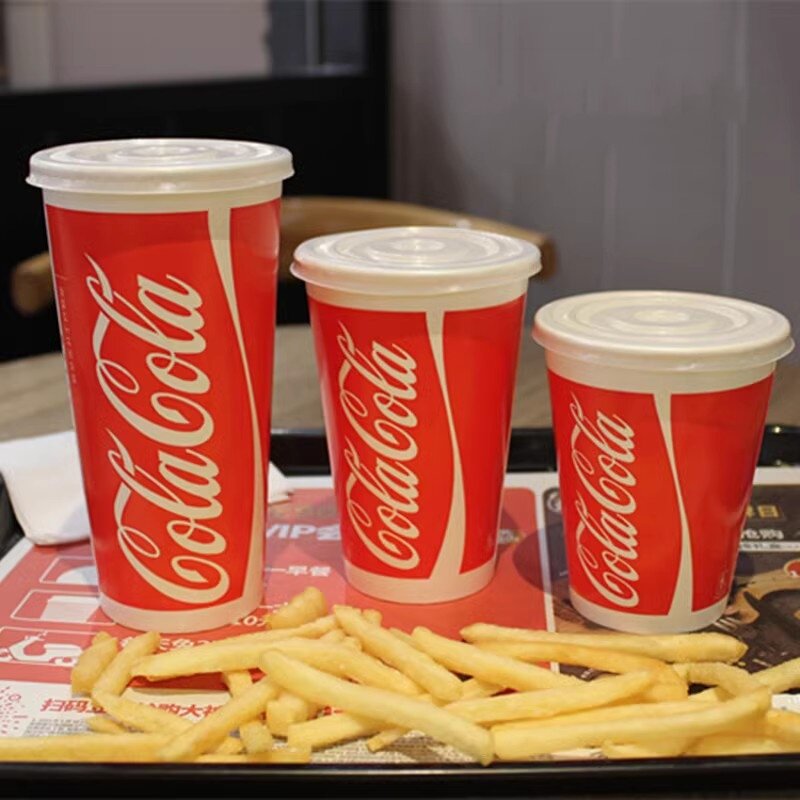 加厚可乐纸杯汉堡店百事可乐杯一次性可口可口杯100套通用饮料杯