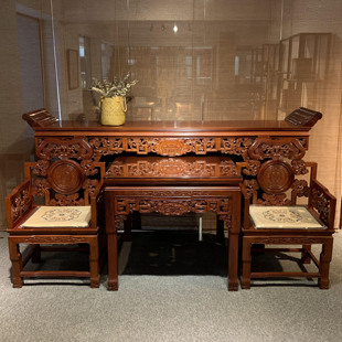 明清中式缅甸花梨灵芝神台八仙桌红木中堂条案组合实木供桌太师椅