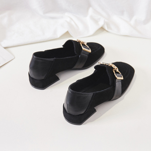 方头金属装饰低跟乐福鞋