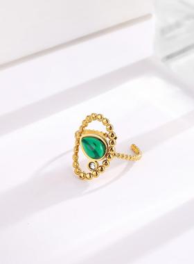 复古气质祖母绿开口可调节钛钢