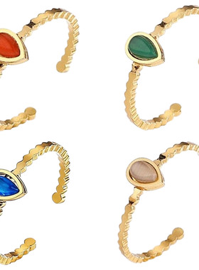 开口镶钻钛钢戒指女复古不掉色小