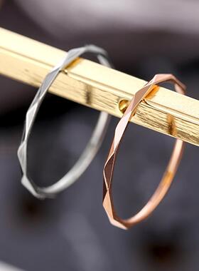 欧美钛钢戒指女v型素圈玫瑰金