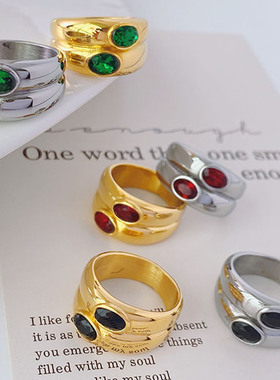 戒指ring女时尚锆石复古祖母绿气