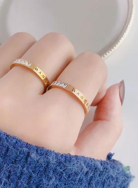 欧美时尚钛钢戒指女罗马方钻情侣