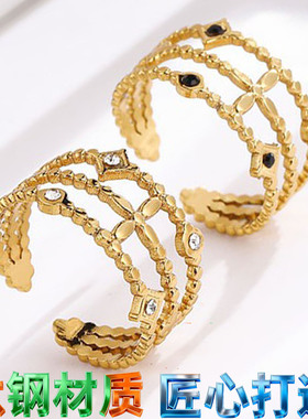 轻奢百搭欧美爆款开口钛钢戒指女