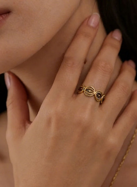 跨境热销几何开口可调节钛钢戒指女士18k金色不锈钢指环网红饰品