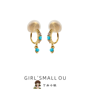 时尚 小耳扣耳环女无耳洞耳饰 极简OL蓝色迷你隐形蚊香盘耳夹个性