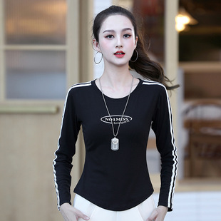 2025春夏新款 上衣 广场舞服运动健身鬼步舞圆领棉T恤印花字母长袖