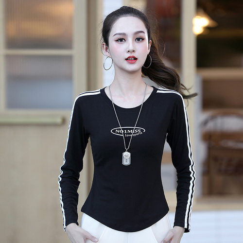 2025春夏新款广场舞服运动健身鬼步舞圆领棉T恤印花字母长袖上衣