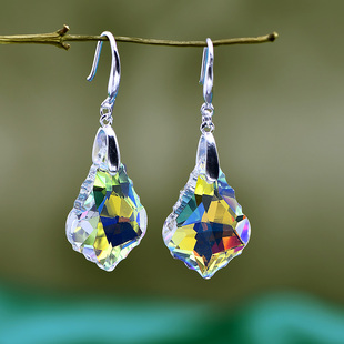 天使之泪999纯银耳环防过敏时尚彩钻水晶水滴彩虹气质仙高气质仙