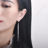 潮999纯银流苏耳环女99足银耳坠气质长款 正品 新款 圆脸显瘦防过敏