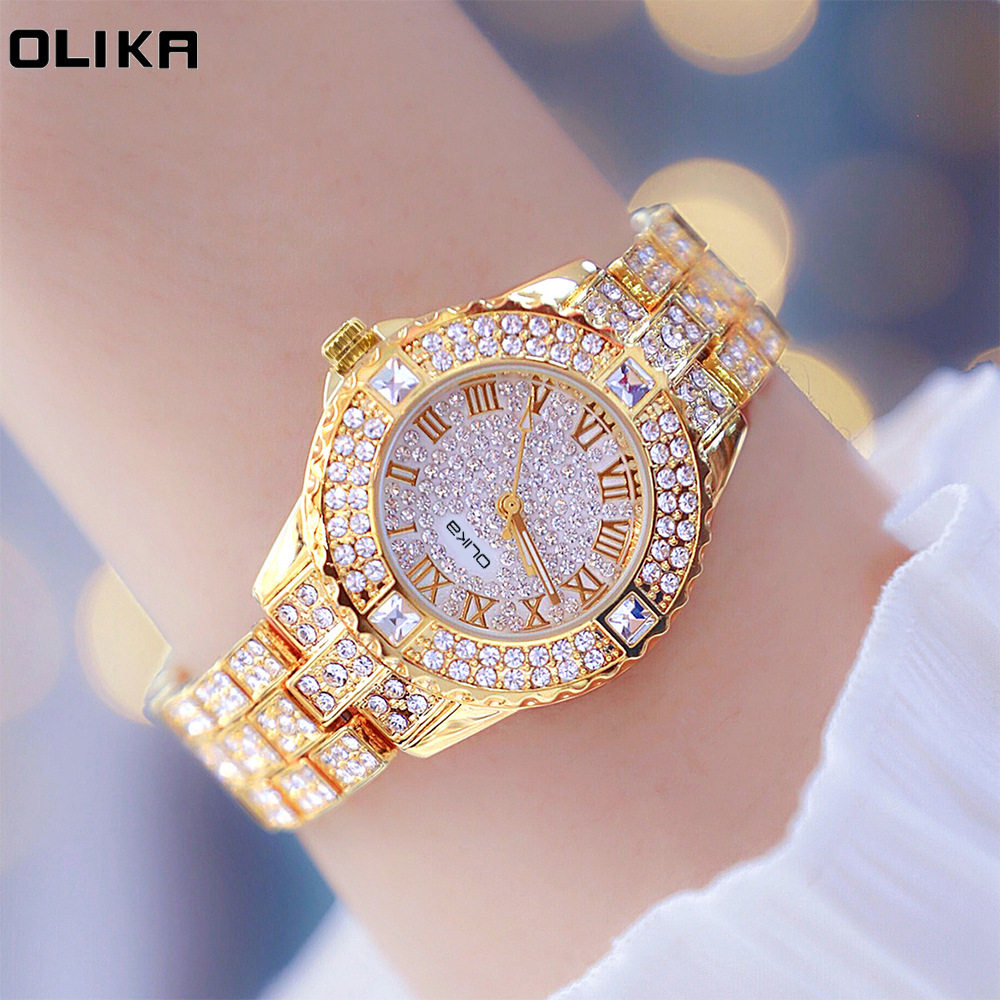 防水满钻钢带时尚女士石英腕表