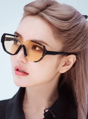 墨镜连体拼色不对称个性太阳镜女