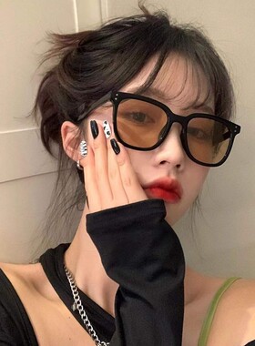 黑框茶色墨镜女方形韩版街拍