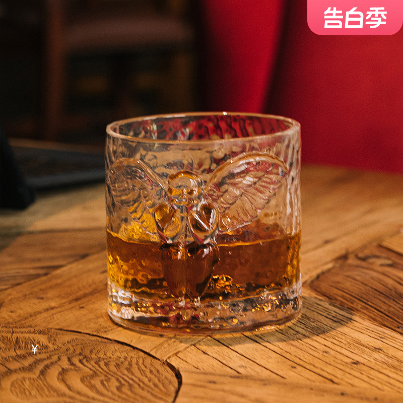 稀奇艺术玻璃杯男士威士忌杯天使浮雕whisky杯冷水杯