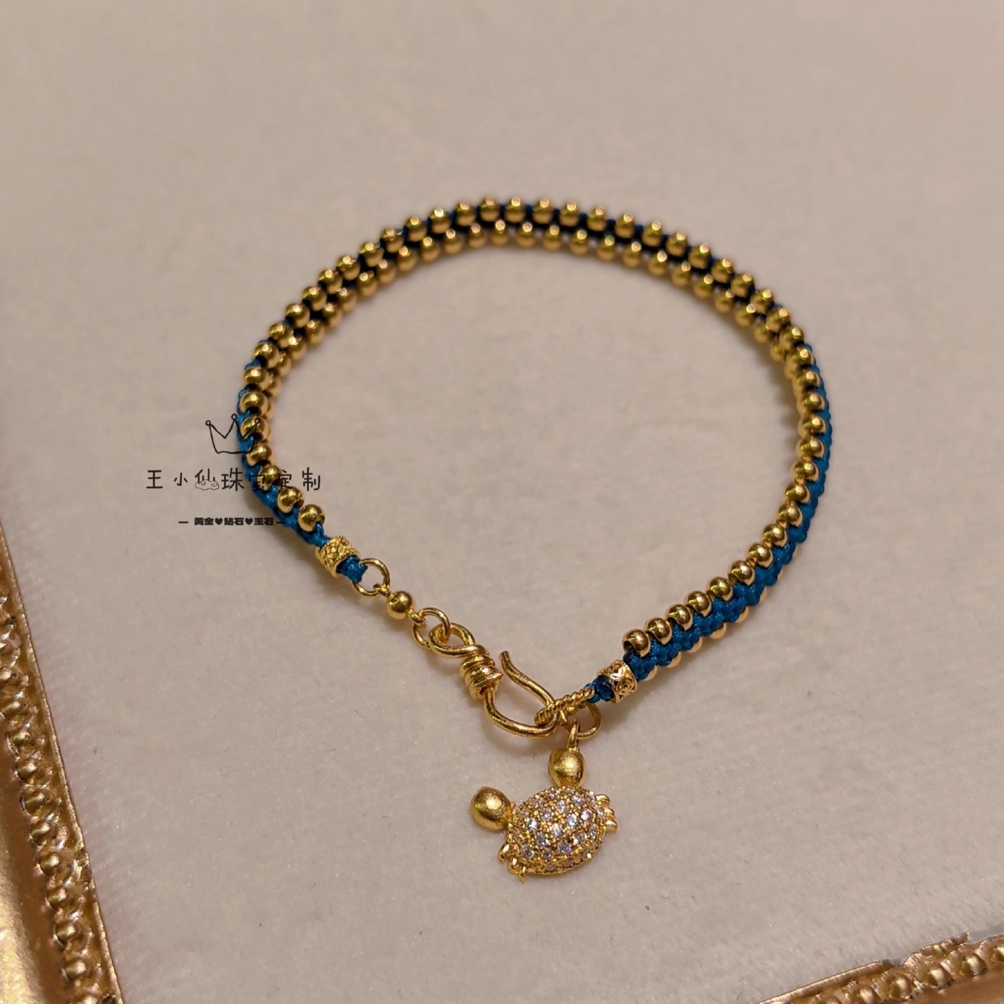 足金999精品工艺迷你算盘珠满天星手工古法金莫桑石招财螃蟹手绳