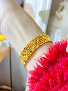 足金2mm镭射珠蹦迪珠5G工艺几何金珠纯金六圈弹簧手镯女士金手镯