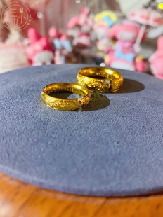999足金传承古法金梧桐生矣手工錾刻金情侣对戒黄金指环结婚戒指