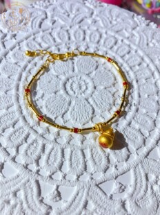 999足金手工古法金烧蓝福禄葫芦吊坠节节高黄金手链女士金手链