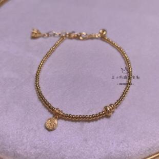 足金999传承古法金锤纹小葫芦招财算盘金珠2mm女士黄金手链