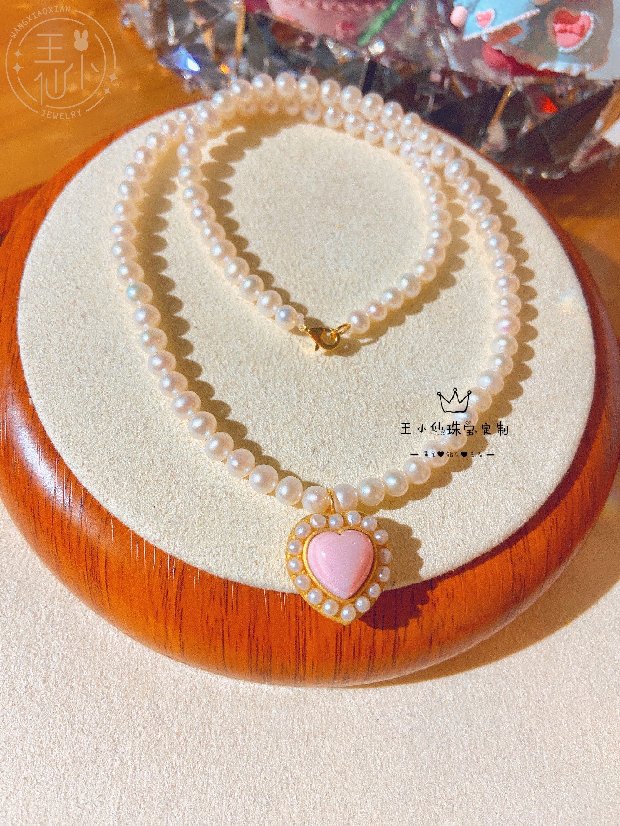 王小仙珠宝 999足金 手工金宫廷少女粉 宝石 天然淡水珍珠 项链