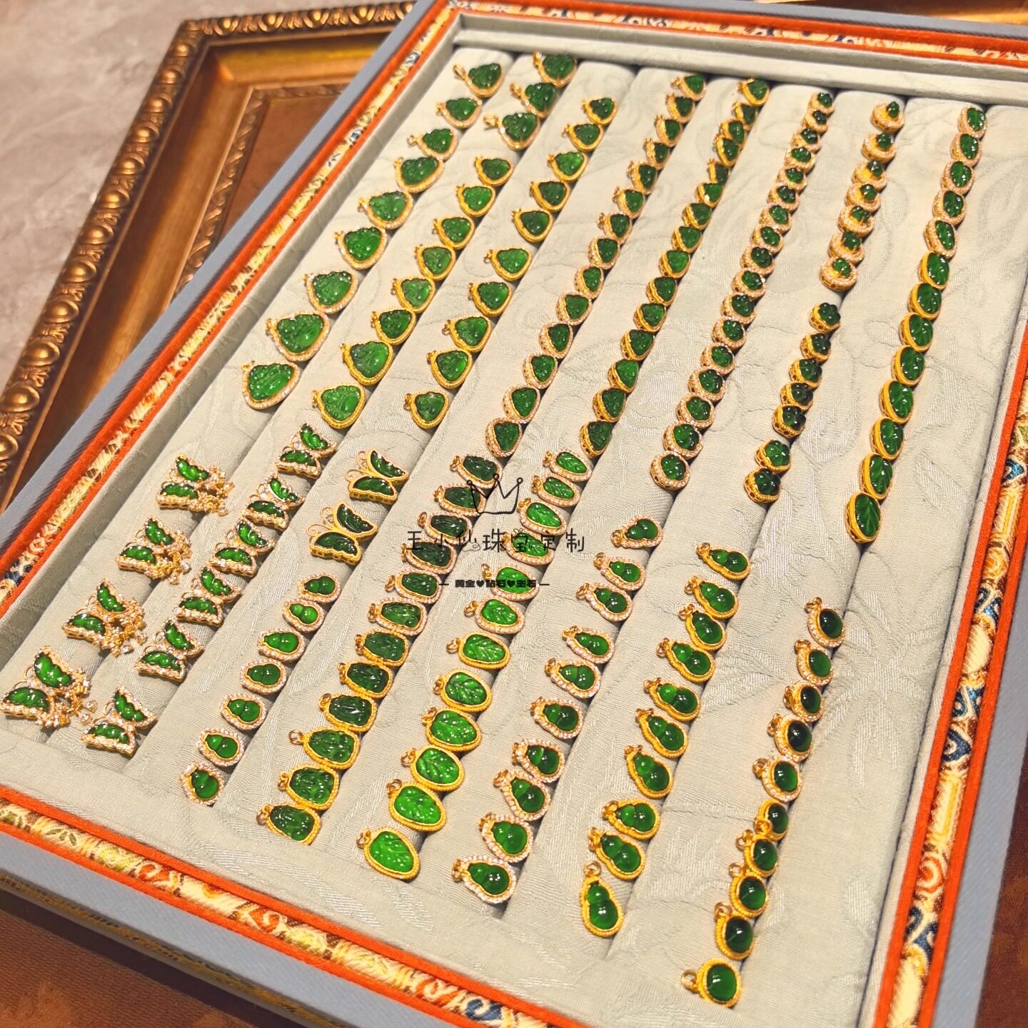 足金999古法金天然翡翠A货危料蛋面葫芦貔貅蝴蝶弥勒佛花朵串珠